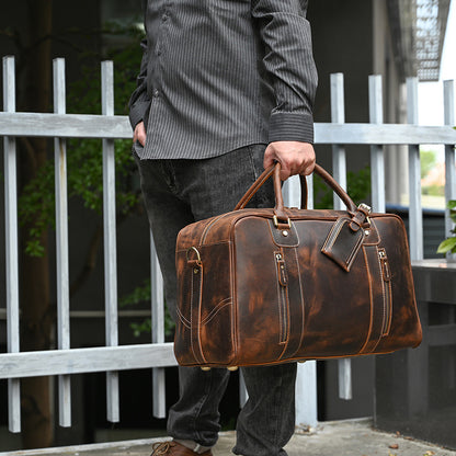 Crazy horse leather men travel duffle bag