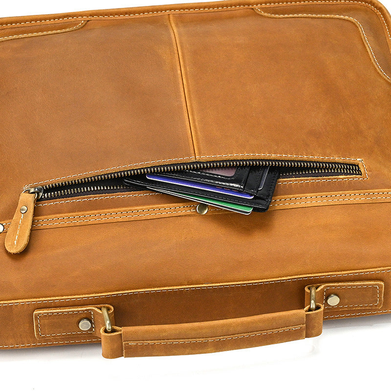 Retro crazy horse leather men briefcase