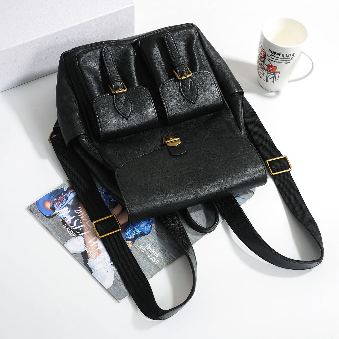 Women leather backpack laptop carry bag