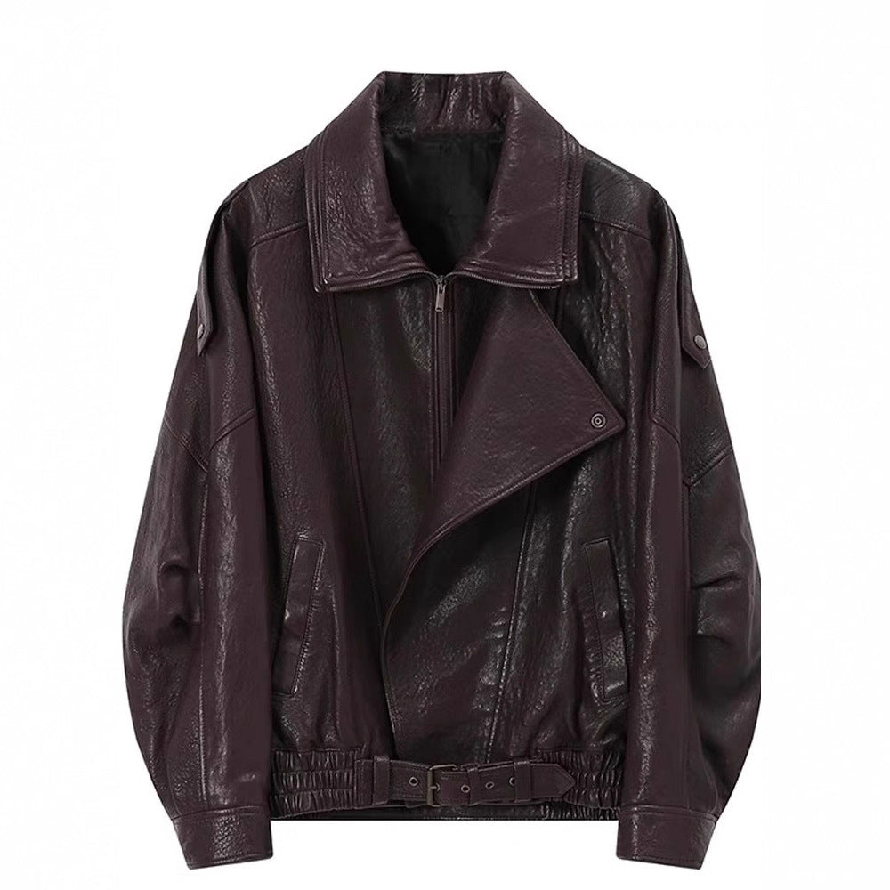 Oversized women genuine leather biker jacket