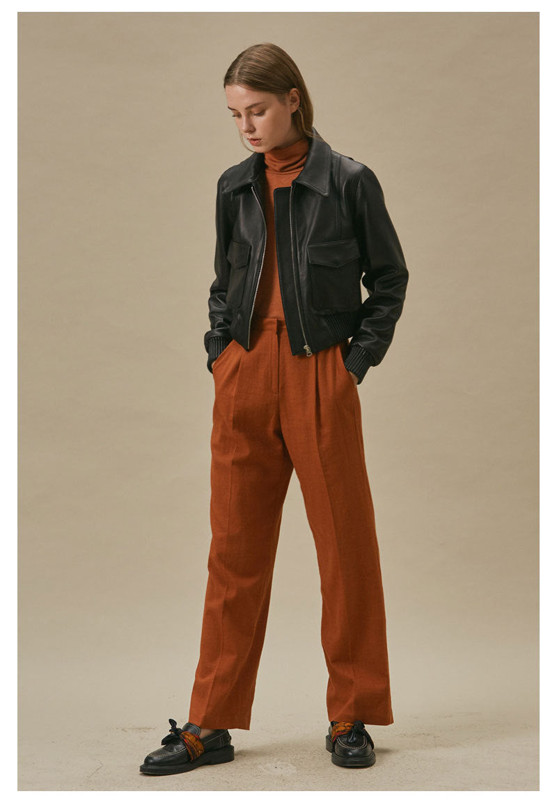 Women's Black Slim Fit Leather Baseball Style Jacket