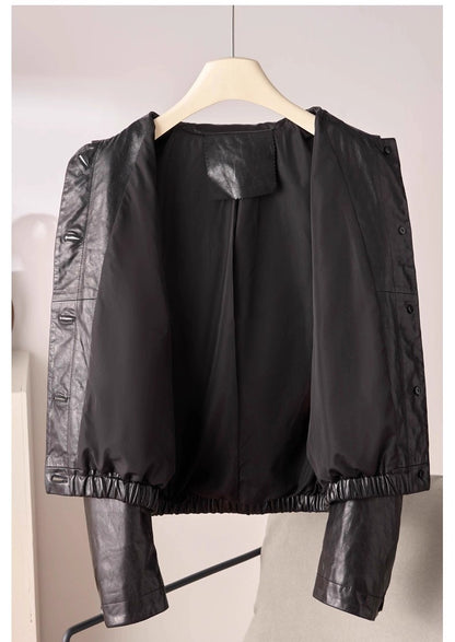 Leather short jacket women sheepskin coat