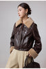 Women shearling collar oil-waxed down leather jacket