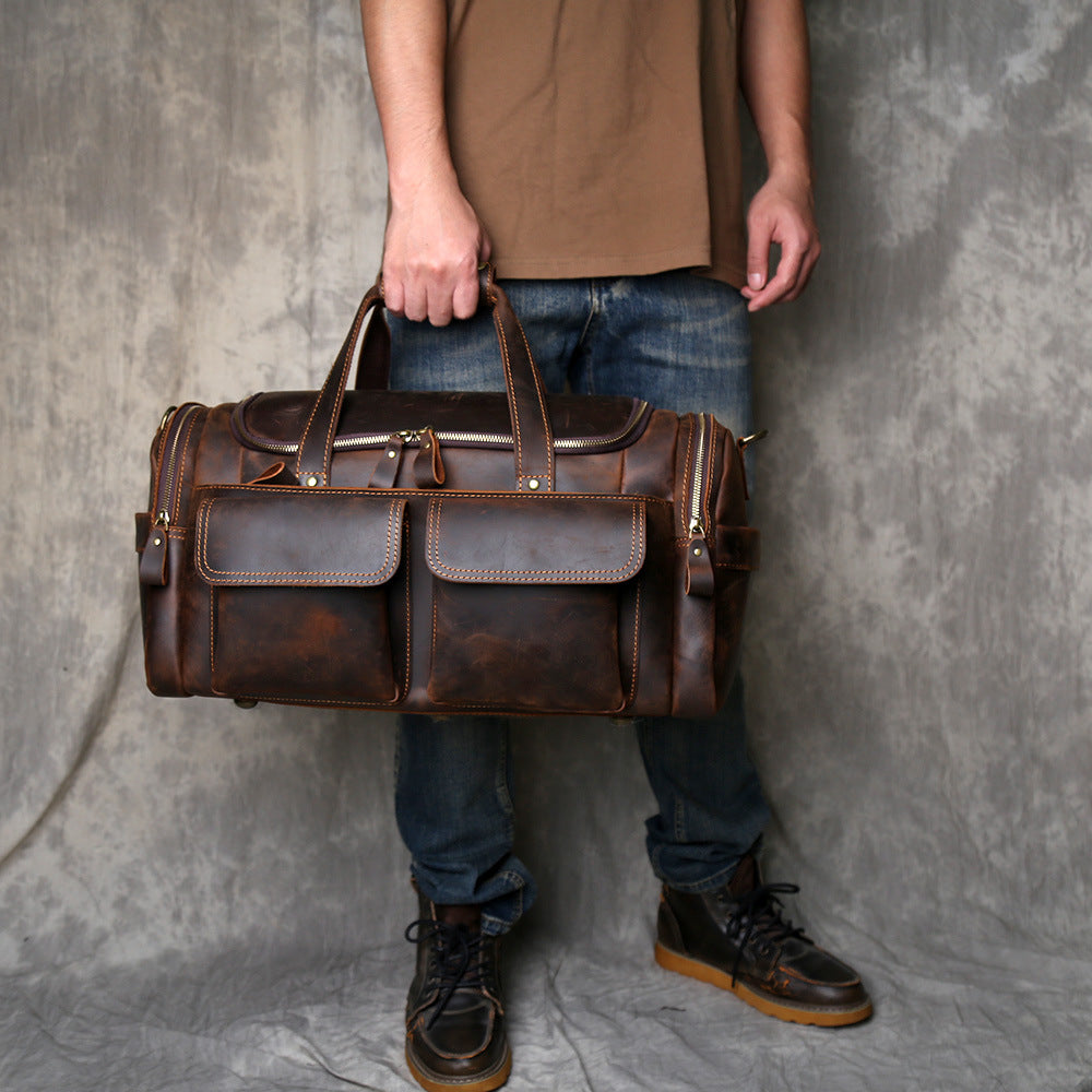 Mens crazy horse leather travel duffle bag
