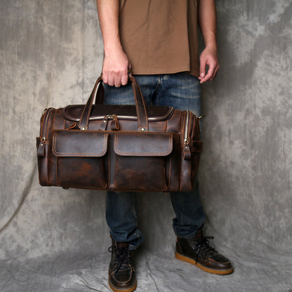 Mens crazy horse leather travel duffle bag