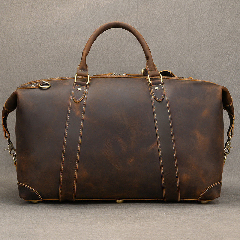 Men’s full-grain leather travel duffle bag