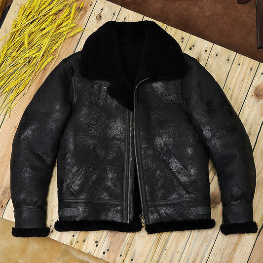Men black shearling B3 aviator jacket