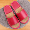 Women's Leather Slippers with Breathable Linen Insole for Indoor Wear