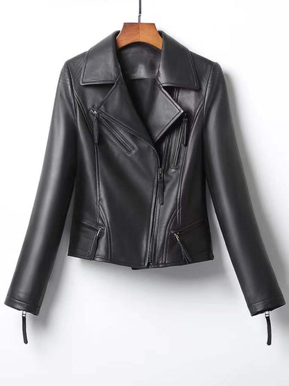 Women Slim Fit Genuine Leather Moto Jacket