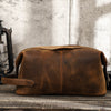 Men's Leather Toiletry Kit in Distressed Brown for Travel