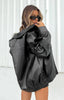 Women's Oversized Black Faux Leather Bomber Jacket