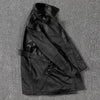 Men mid-length leather trench coat jacket
