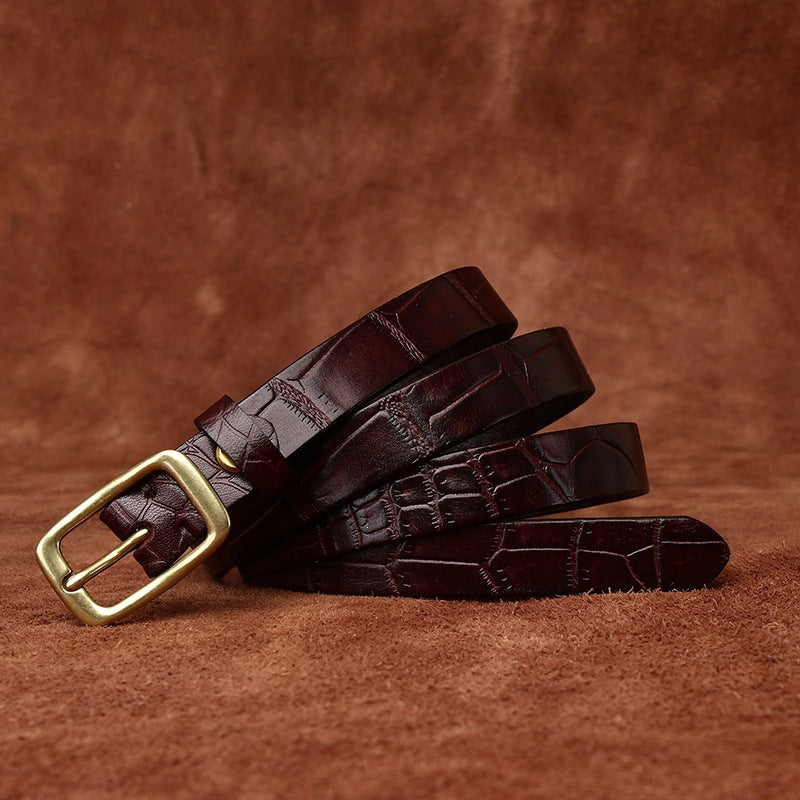 Women’s Embossed Leather Belt Crocodile Pattern Cowhide