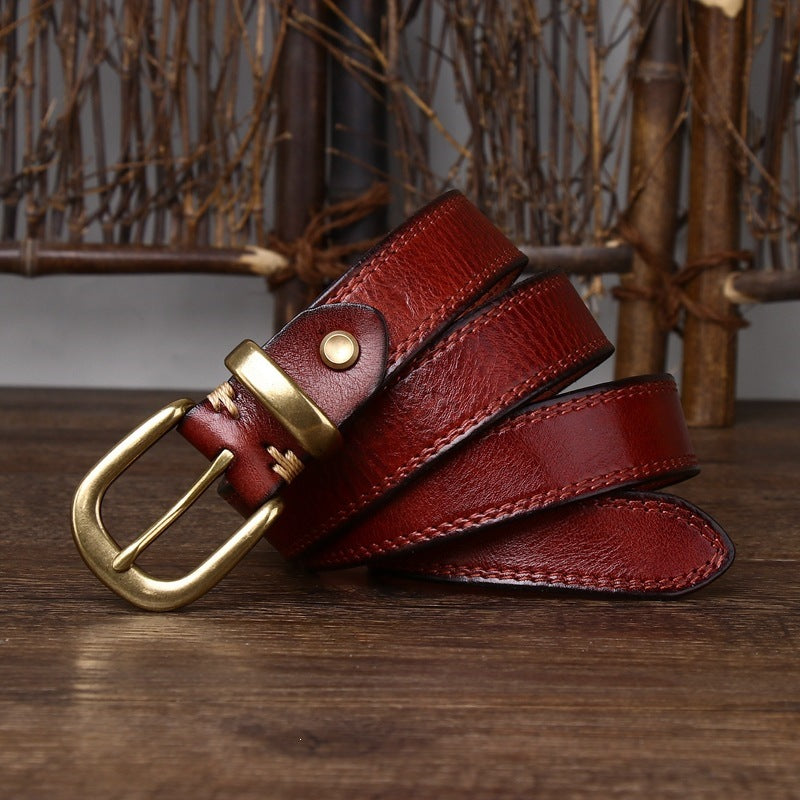 Women’s Genuine Leather Belt in Top-Grain Cowhide with Pin Buckle