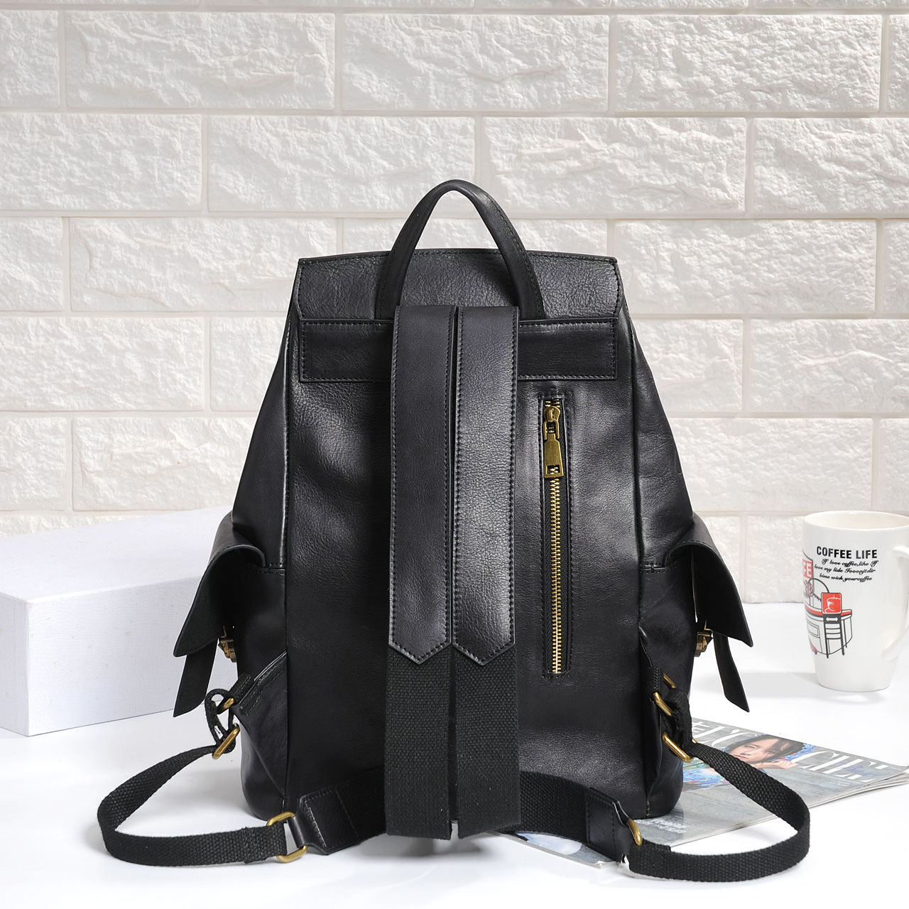 Women top layer cowhide laptop backpack
