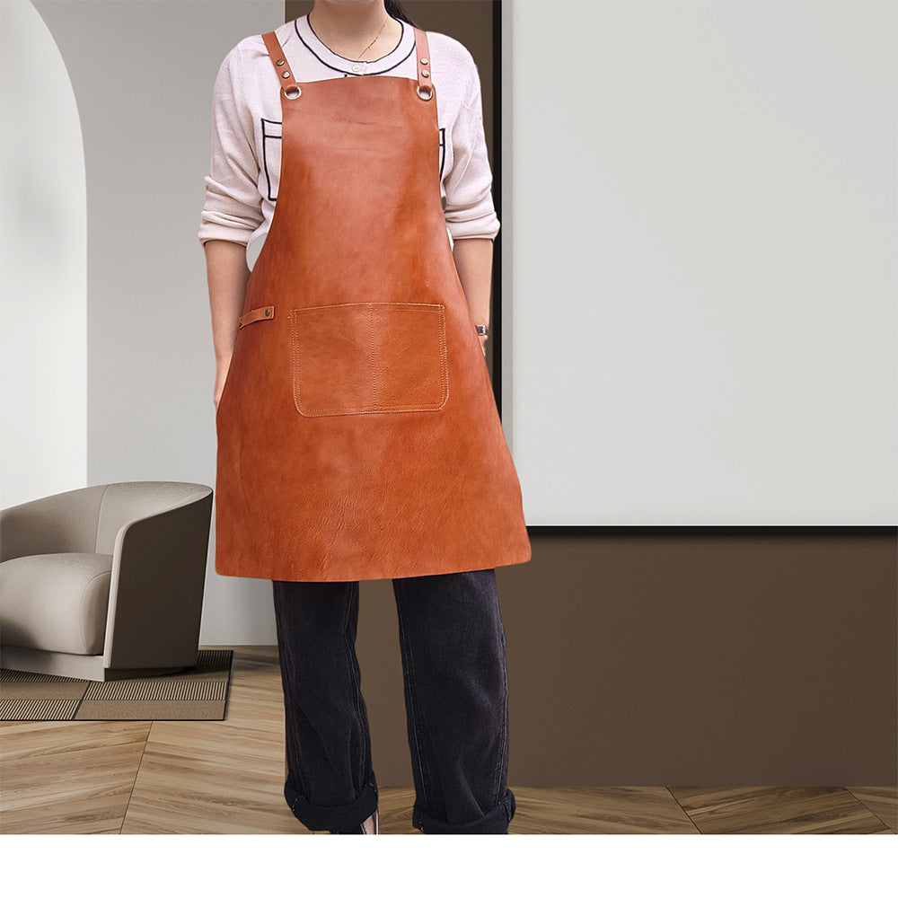 Genuine Leather Cooks Apron with Cross Back Straps