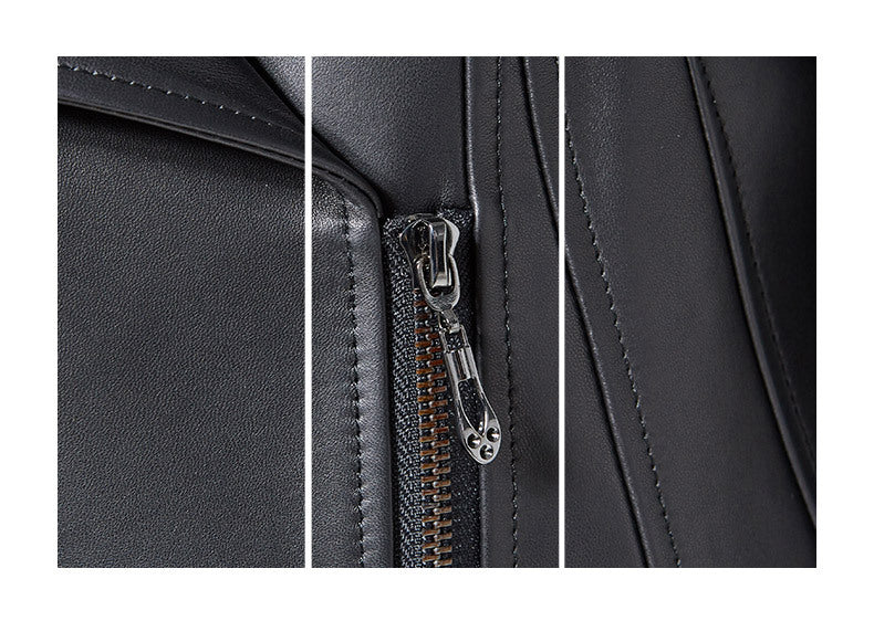 Black slim fit genuine leather jacket women
