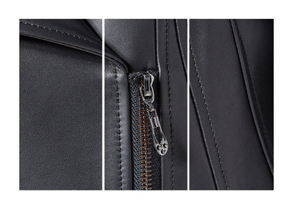 Black slim fit genuine leather jacket women