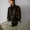 Brown sheepskin women leather blazer coat