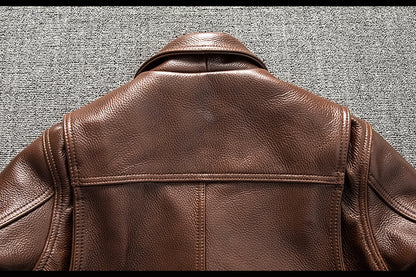 Men Brown Heavy Top Grain Leather Jacket