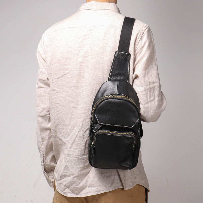 Men’s cowhide leather crossbody sling bag with usb port