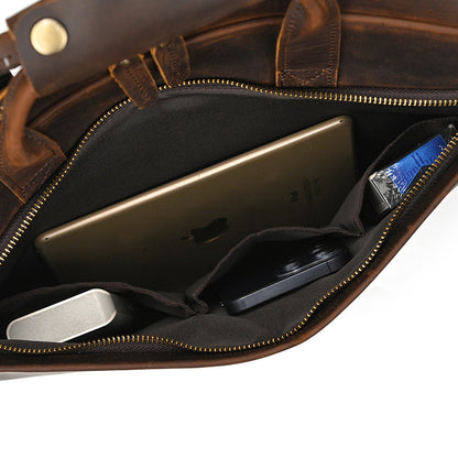 Retro crazy horse leather slim briefcase