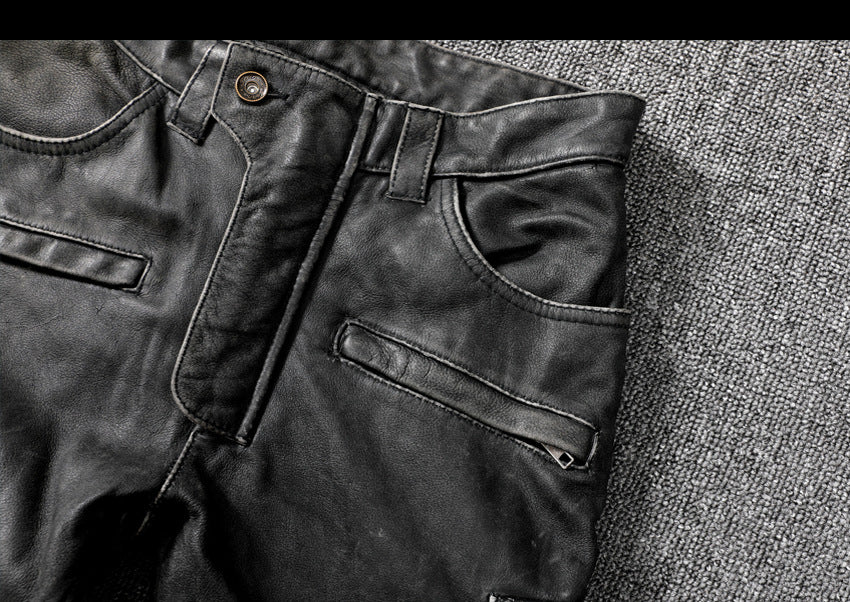 Men's distressed leather riding pants