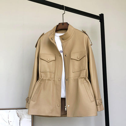 Women’s Petite Genuine Leather Coat Jacket