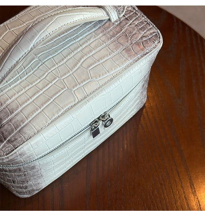 Leather Toiletry Bag in White Embossed Cowhide