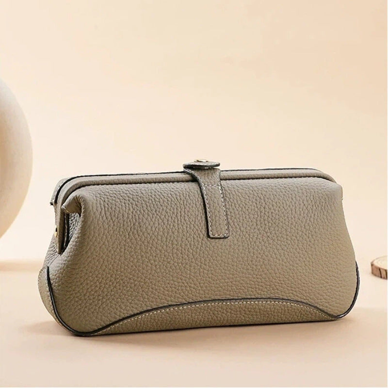 Women's Leather Cosmetic Bag with Wide Opening in Brown