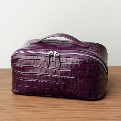 Leather Travel Toiletry Bag in Embossed Cowhide