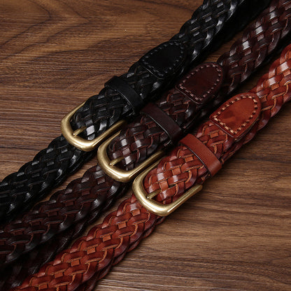 Women’s Plaited Leather Belt in Genuine Top-Grain Cowhide