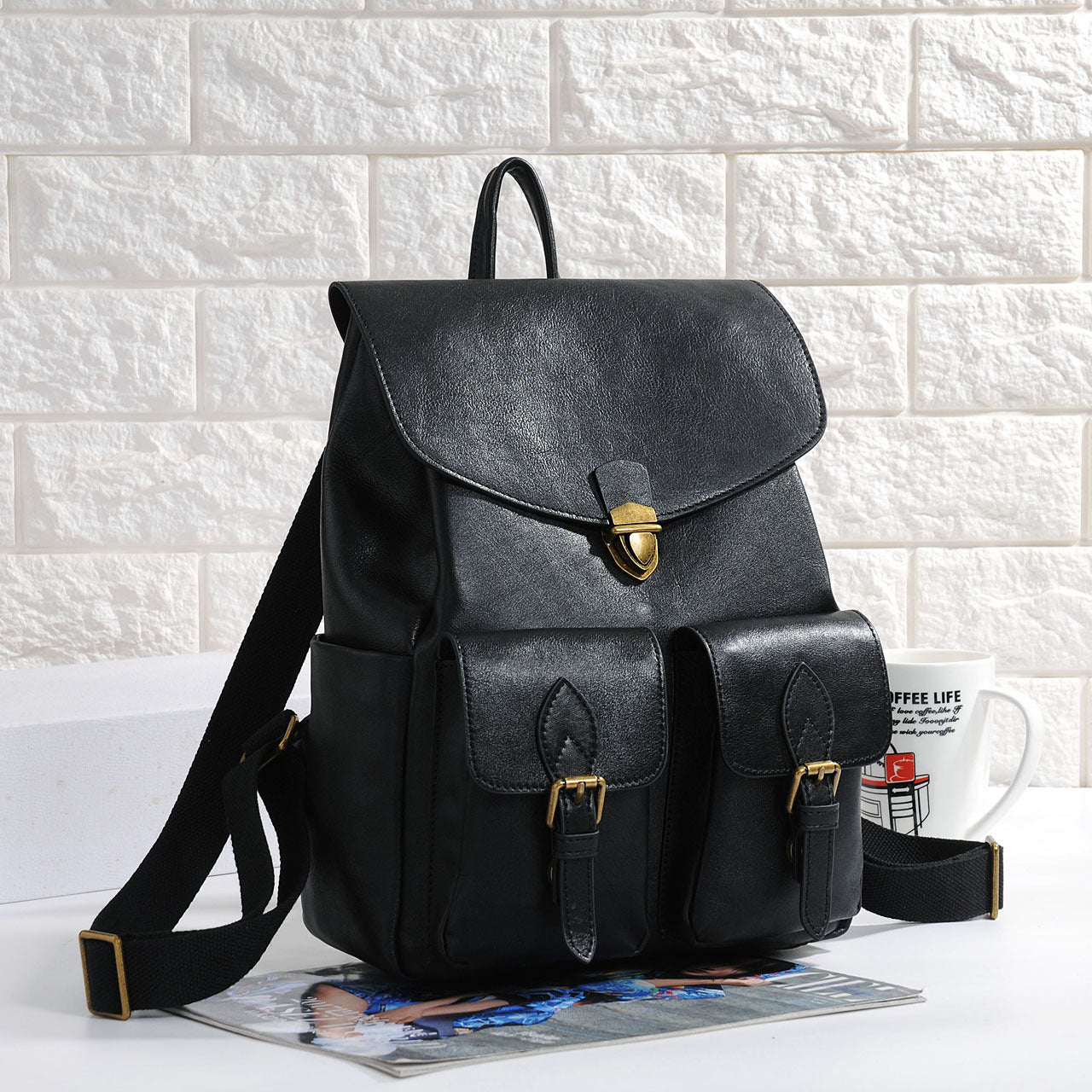 Women leather backpack laptop carry bag