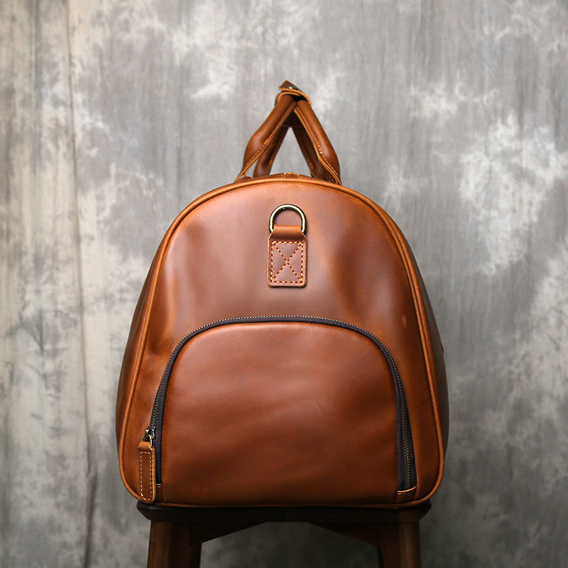 Large leather duffle bag with shoe section