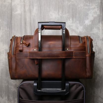 Mens crazy horse leather travel duffle bag