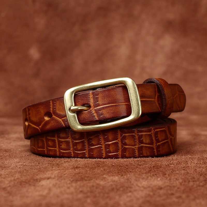 Women’s Embossed Leather Belt Crocodile Pattern Cowhide