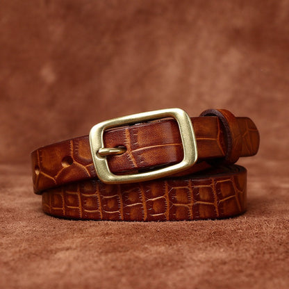 Women’s Embossed Leather Belt Crocodile Pattern Cowhide
