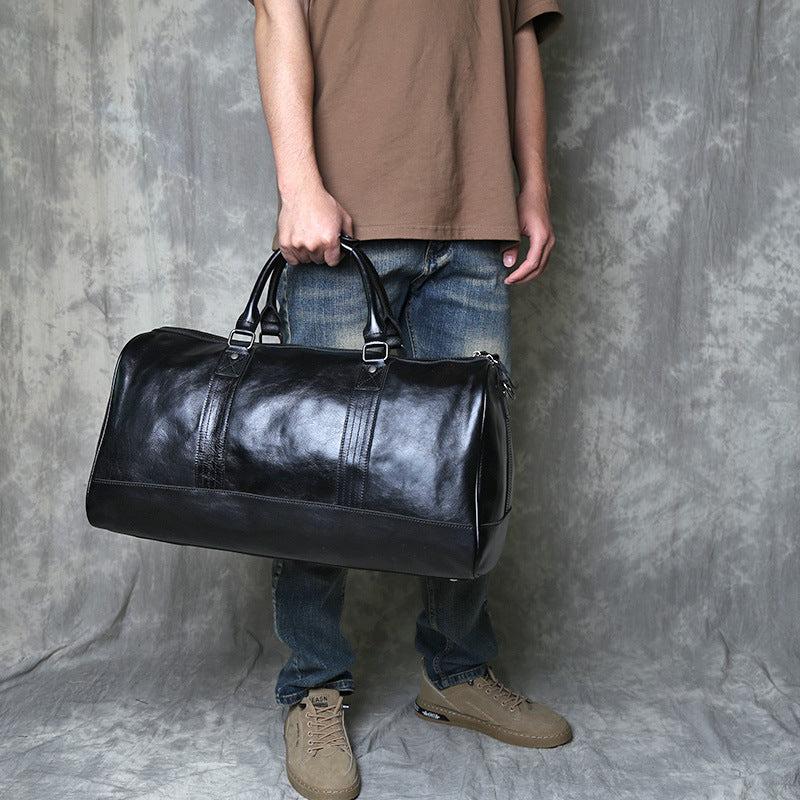 Men’s leather travel overnight duffel bag