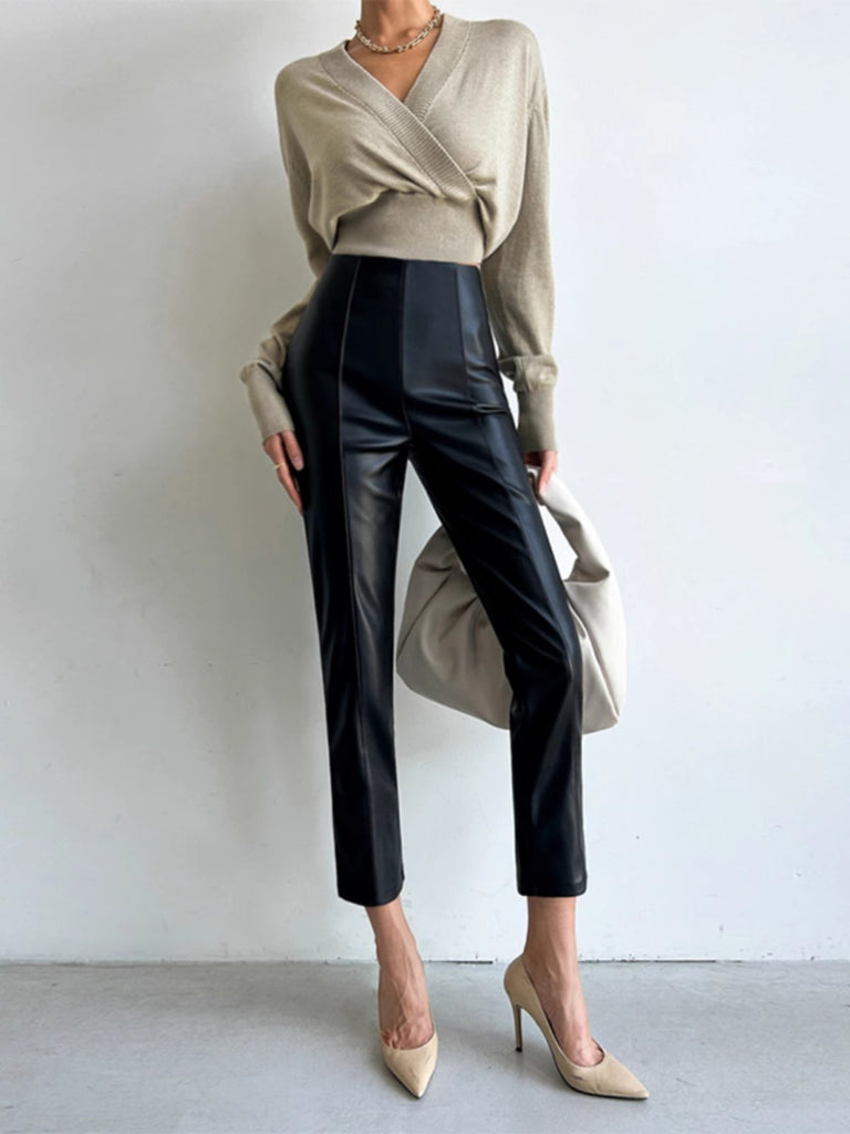 High waisted faux leather cropped pants