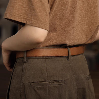 Women’s Brown Leather Belt in Top-Grain Cowhide with Pin Buckle