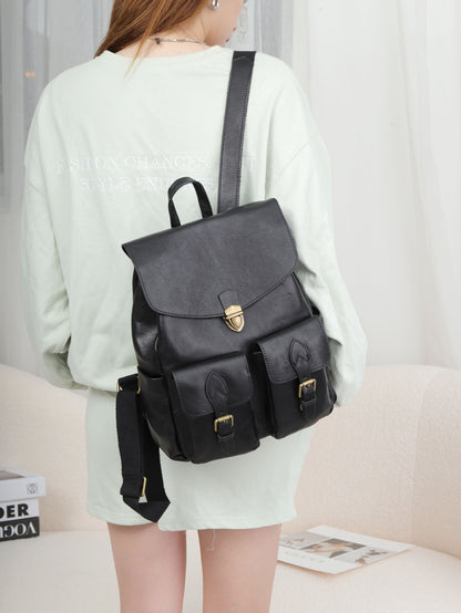 Women leather backpack laptop carry bag