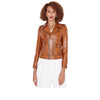 Women slim fit brown leather biker jacket