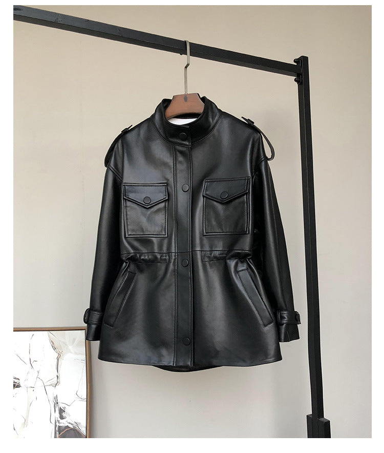 Women’s Petite Genuine Leather Coat Jacket