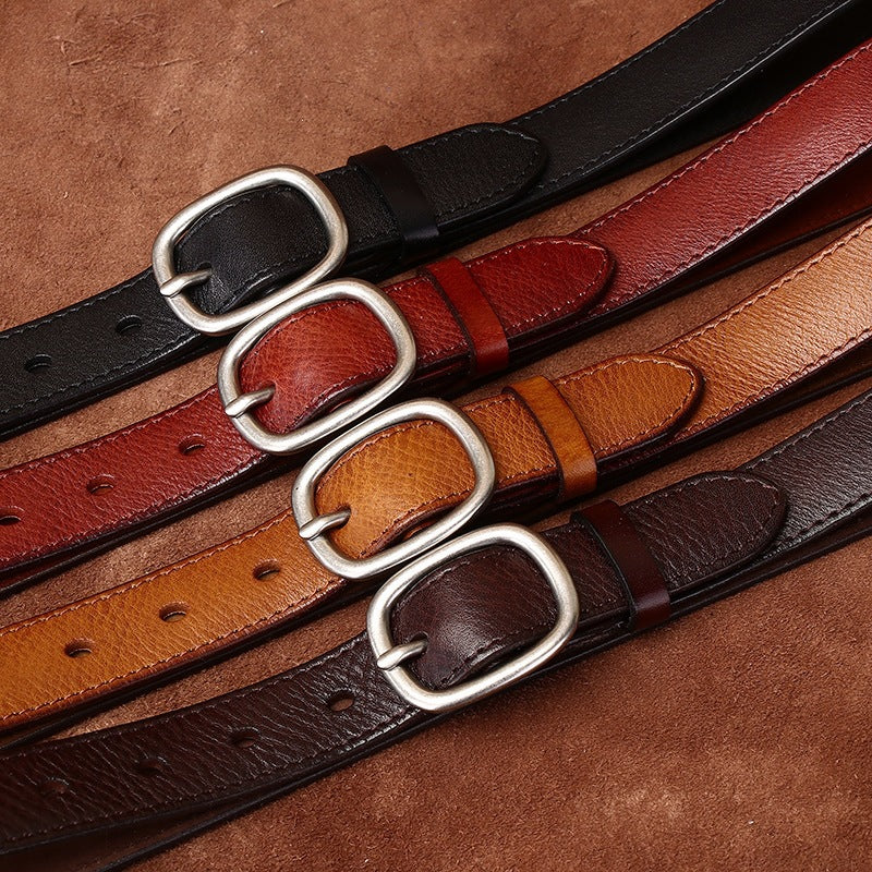 Women’s Leather Jeans Belt with Removable Pin Buckle