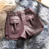 High waist burgundy sheepskin leather shorts