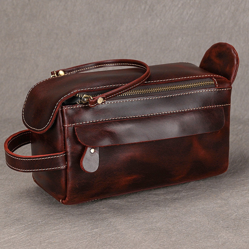 Leather Dopp Kit for Men in Black Top-Grain Cowhide