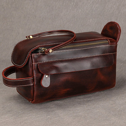 Leather Dopp Kit for Men in Black Top-Grain Cowhide