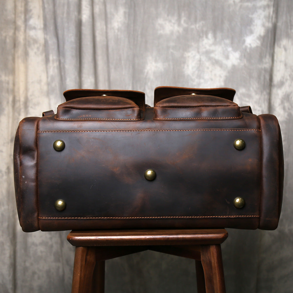 Mens crazy horse leather travel duffle bag