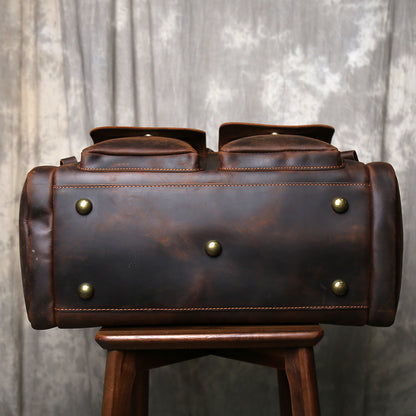 Mens crazy horse leather travel duffle bag