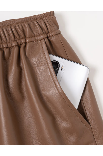 High waist genuine sheepskin leather wide leg shorts for women